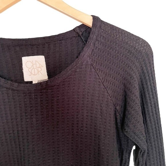 Chaser Thermal Tee Black Waffle Knit Long Sleeve Layering Top Women’s Size Small - Picture 5 of 9